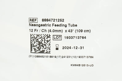 8884721252 Nasogastric Feeding Tube 12Fr/Ch x 43inch